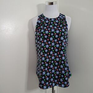 Banana Republic Sleeveless Blouse Top Floral Pleats Multi Color Size Small